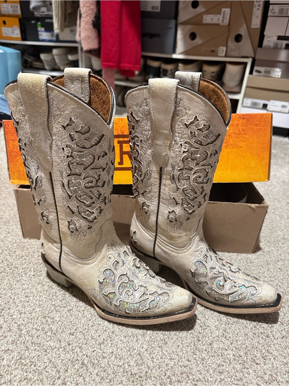 Corral Kids Cream Embroidered Western Boots